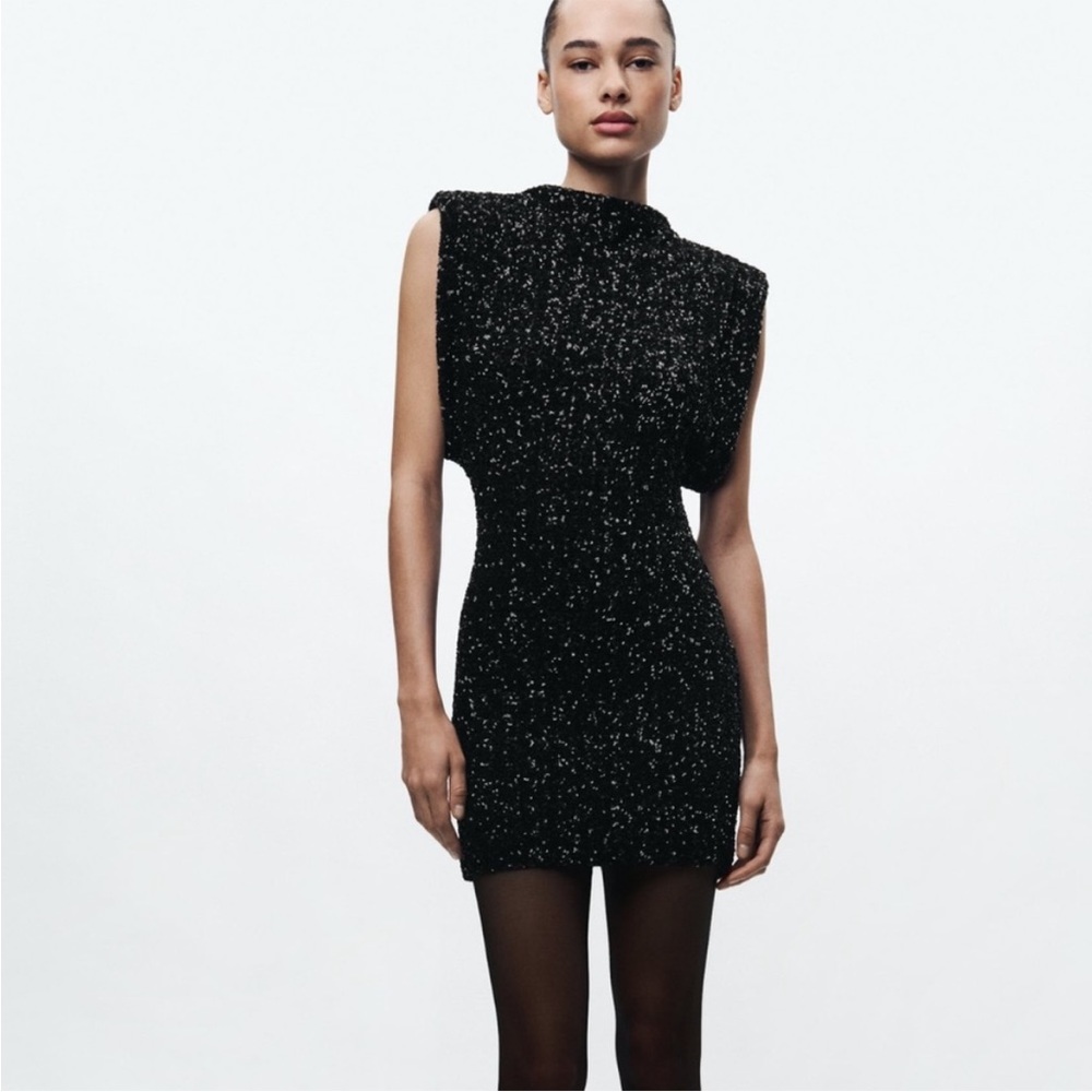 Zara SHOULDER PADS SEQUIN DRESS ZW COLLECTION 9489/108